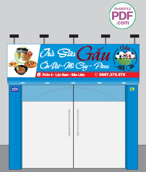 Biển Trà sữa Gấu - ăn vặt - mì cay - pizza file PDF & CDR