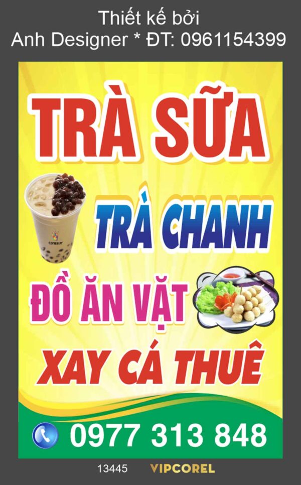 Biển vẫy Trà sữa - Trà chanh - đồ ăn vặt file corel
