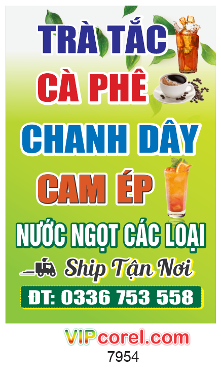 Biển vẫy trà tắc - cà phê - chanh dây - cam ép file corel