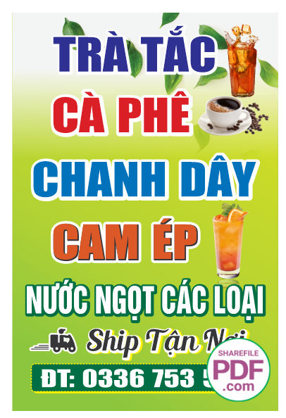 Biển trà tắc - cà phê- chanh dây - cam ép file PDF & CDR