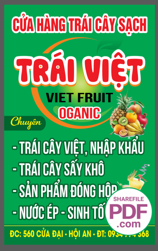 Biển vẫy cửa hàng trái cây sạch file PDF & CDR