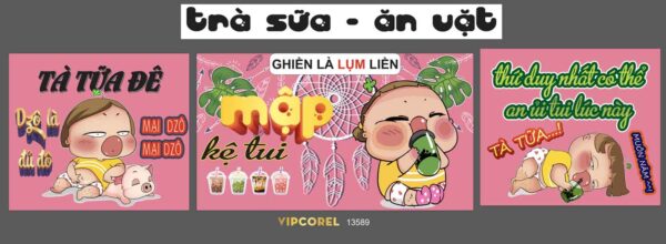 Mẫu biển trà sữa - ăn vặt - mập kệ tui file corel