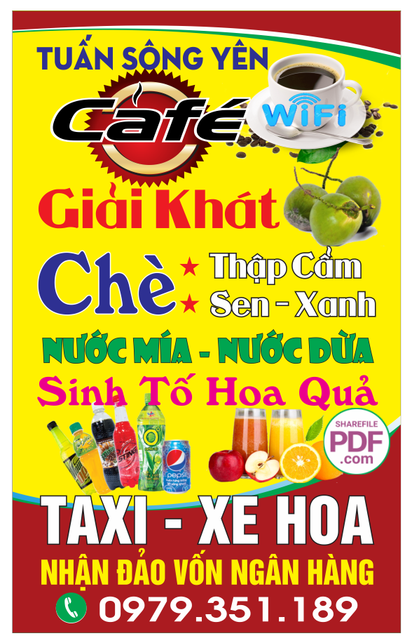 Biển Tuấn Sông Yên -Cafe - giải khát - chè  file PDF & CDR