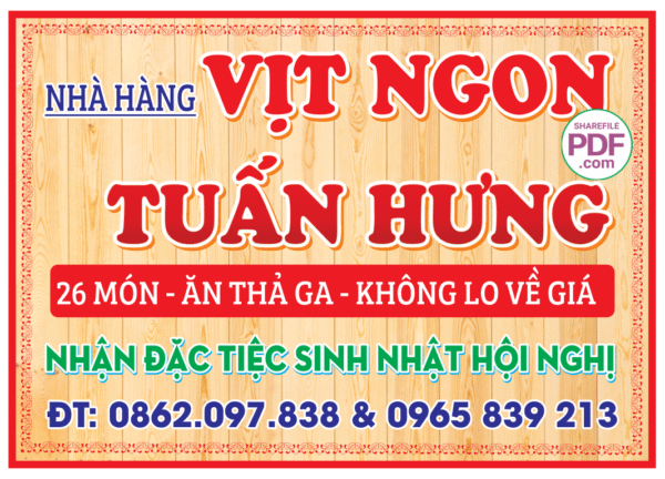 Biển nhà hàng Vịt Ngon Tuấn Hưng file PDF & CDR