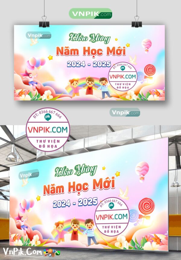 Backdrop Sân Khấu Khai Giảng Đẹp 2024 – 2025 File Corel Mẫu 35