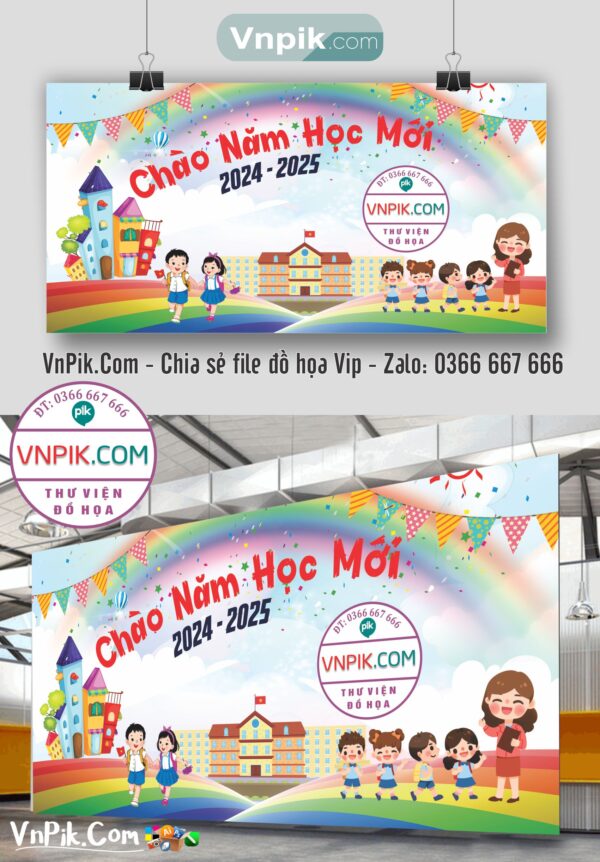 Backdrop Sân Khấu Khai Giảng Đẹp 2024 – 2025 File Corel Mẫu 47