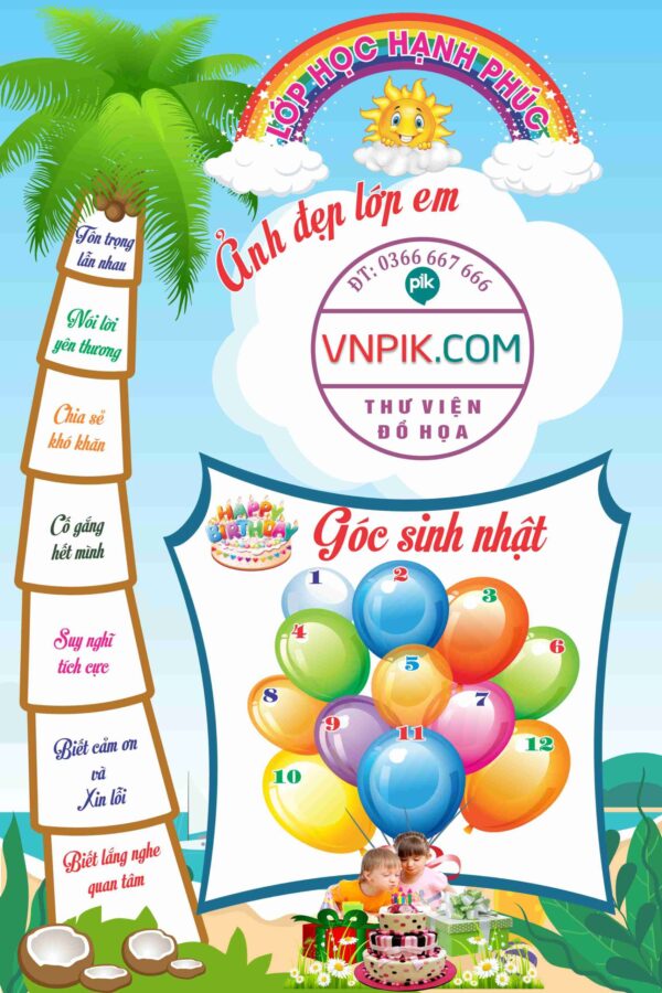 Lớp học hạnh phúc mẫu cây dừa đẹp