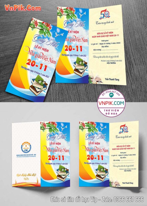 Mẫu Giấy mời mừng ngày nhà giáo Việt Nam 20 tháng 11 mẫu 4