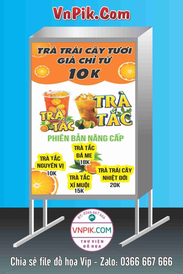Mẫu biển vẫy quán trà tắc trái cây tươi