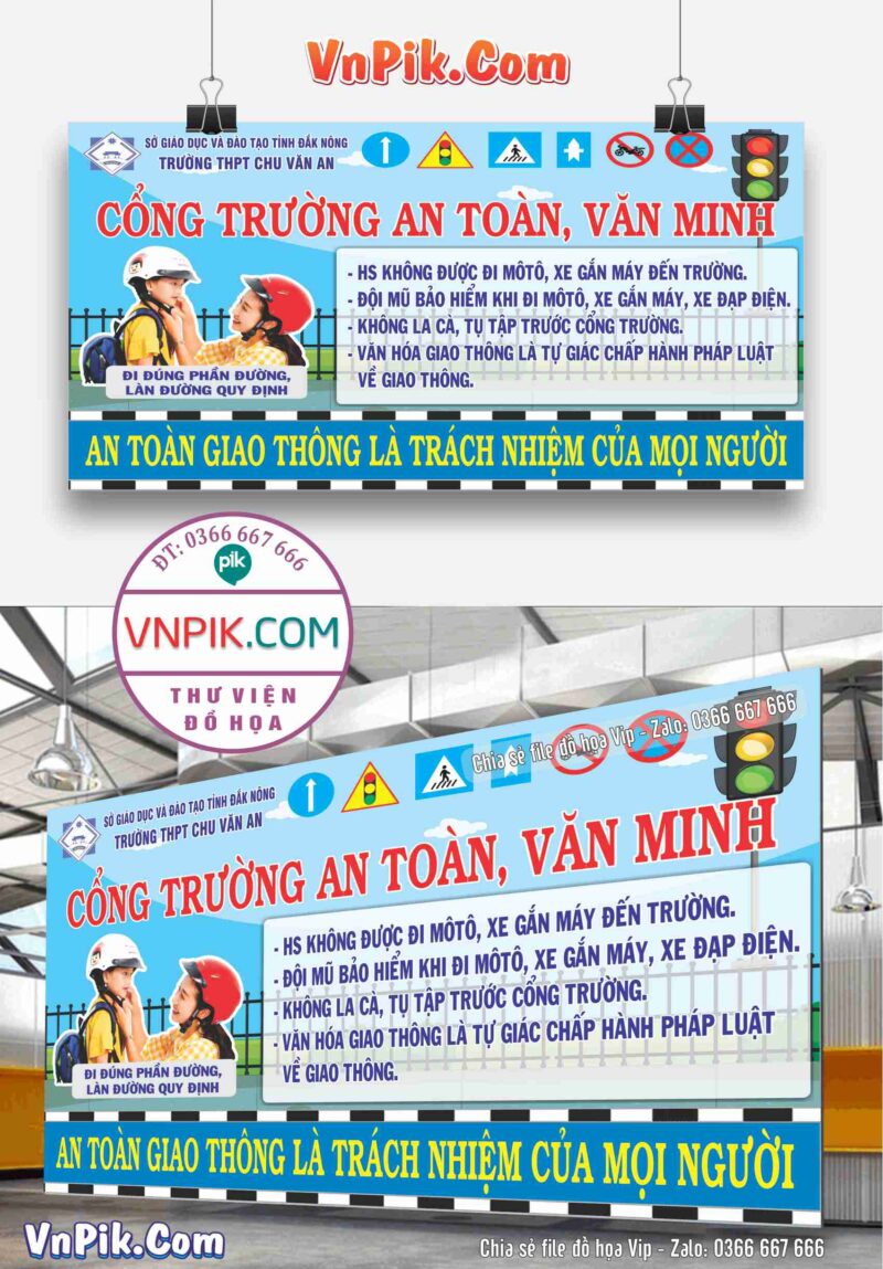 Pano cổng trường an toàn giao thông văn minh