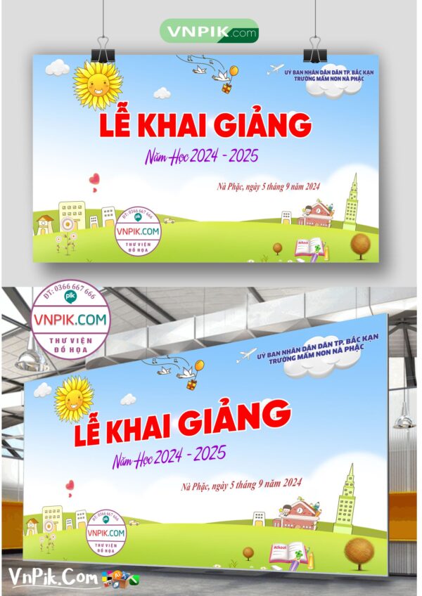 Backdrop sân khấu khai giảng đẹp 2024 – 2025 file corel Mẫu 07