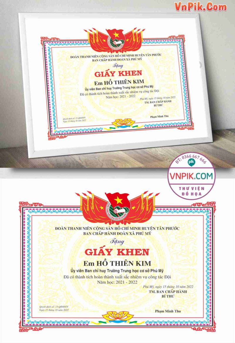 giấy chứng nhận đạt danh hiệu cháu ngoan bác hồ nền hồng