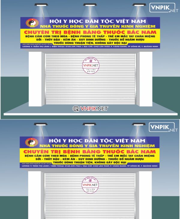 Mẫu biển nhà thuốc đông y gia truyền trần thị lành, chuyên trị bệnh bằng thuốc bắc nam.
