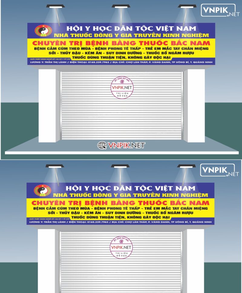 Mẫu biển nhà thuốc đông y gia truyền trần thị lành, chuyên trị bệnh bằng thuốc bắc nam.