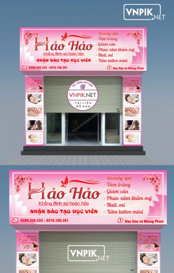 Mẫu biển quảng cáo spa hảo hảo, phun xăm thẩm mỹ, nail, mi