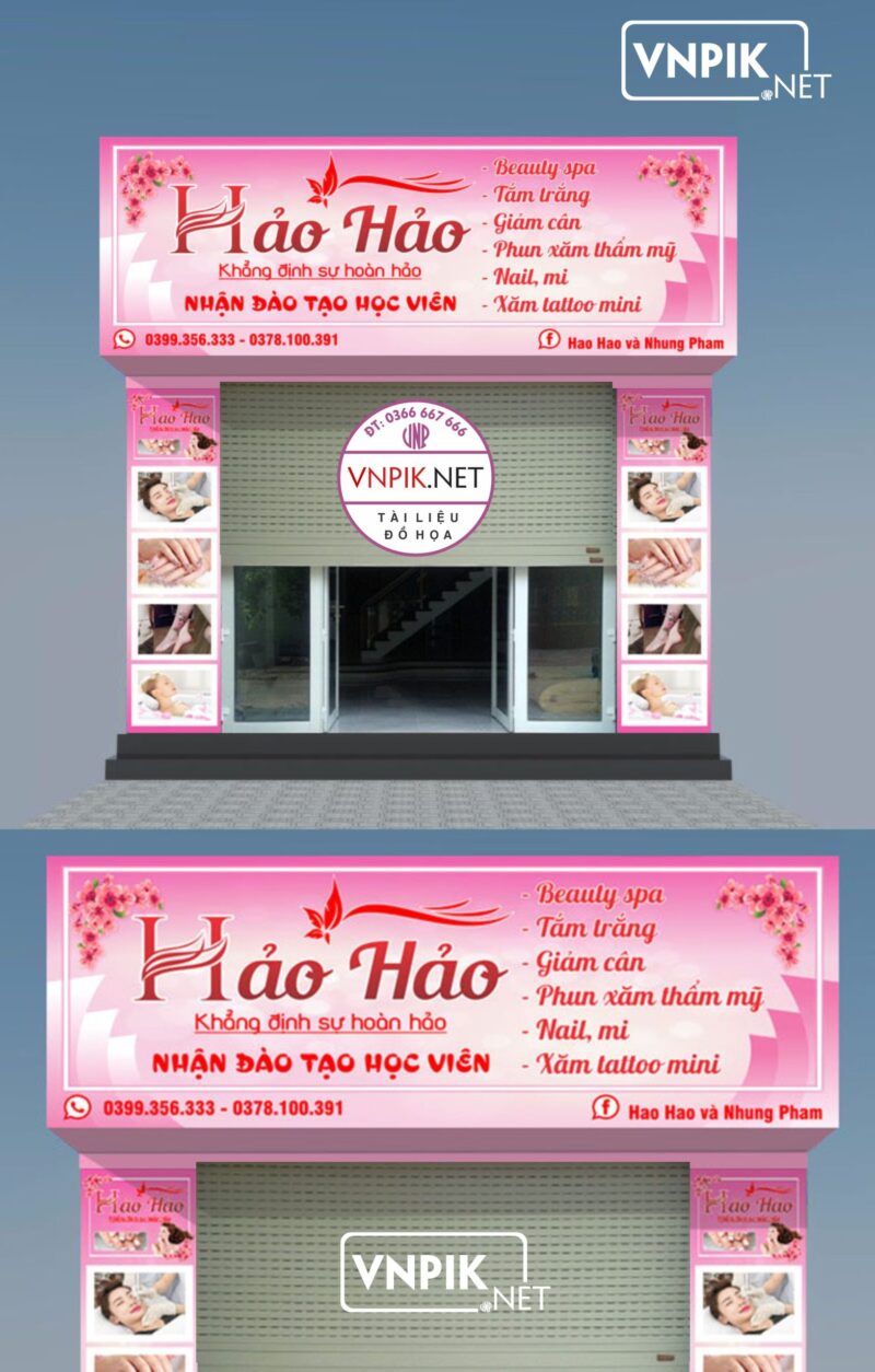 Mẫu biển quảng cáo spa hảo hảo, phun xăm thẩm mỹ, nail, mi