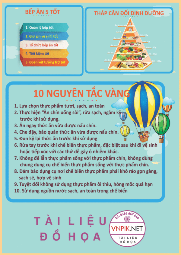 Bếp ăn 5 tốt – tháp cân đối dinh dưỡng file PDF & CDR