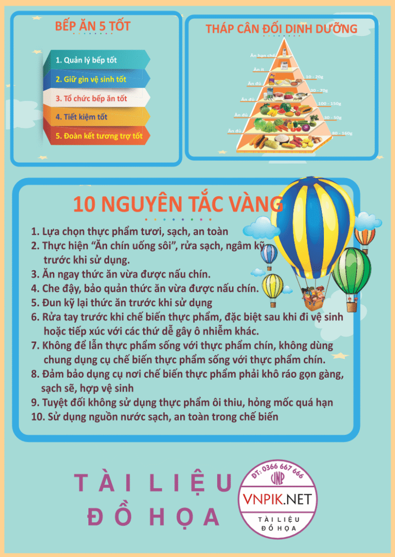 Bếp ăn 5 tốt – tháp cân đối dinh dưỡng file PDF & CDR