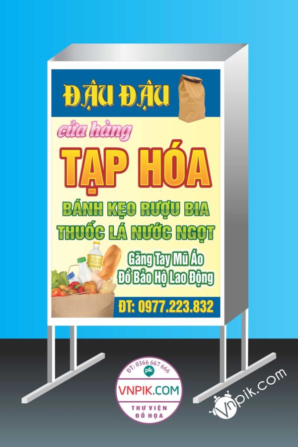 mẫu biển vẫy cửa hàng tạp hóa đậu đậu, bánh kẹo, rượu bia