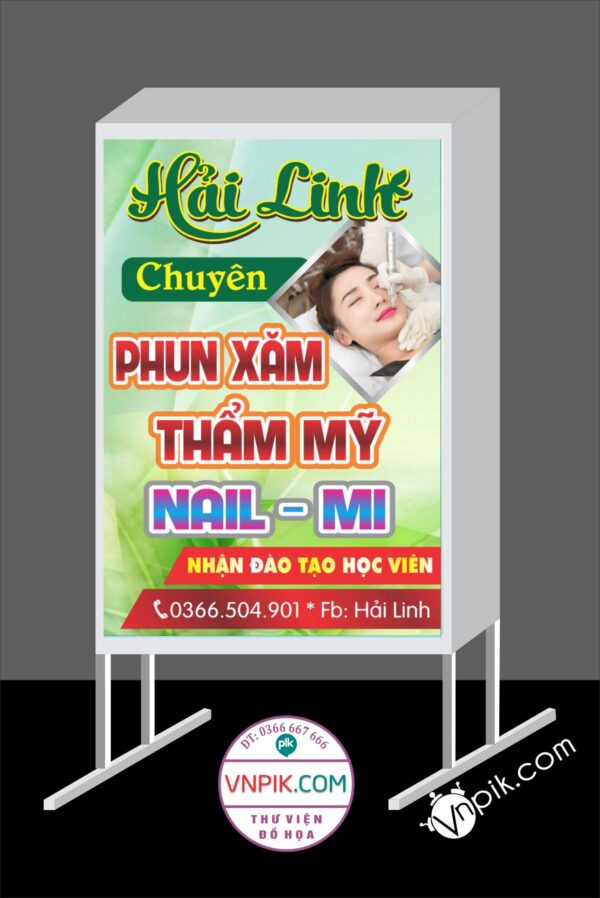 Mẫu bảng biển quảng cáo hải linh, phun xăm thẩm mỹ. nail – mi