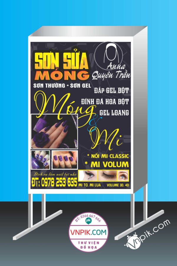Mẫu bảng quảng cáo spa anna quyên trần, sơn sửa móng, đính đá hoa bột, nối mi