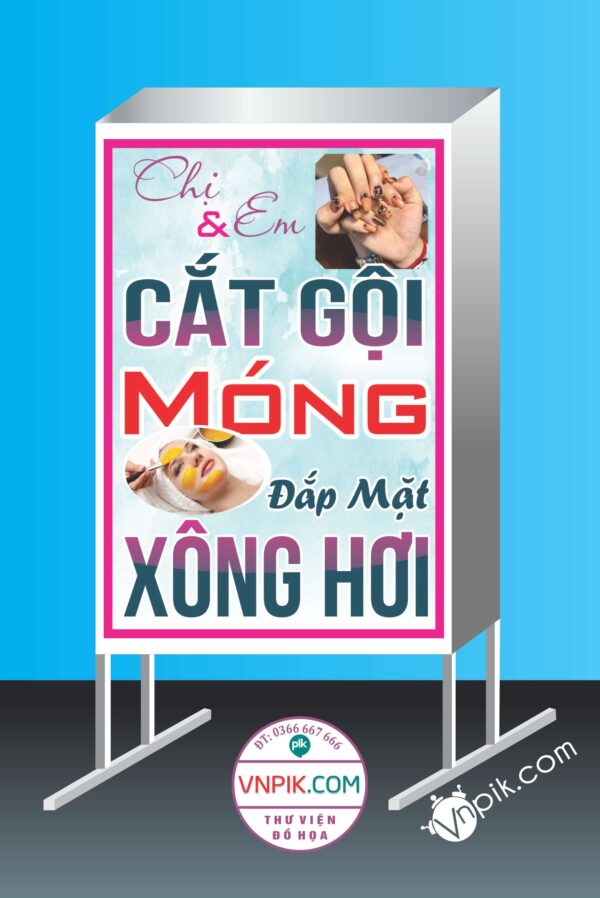 Mẫu biển vẫy cửa hàng  spa chị & em, cắt gội móng đắp mặt xông hơi