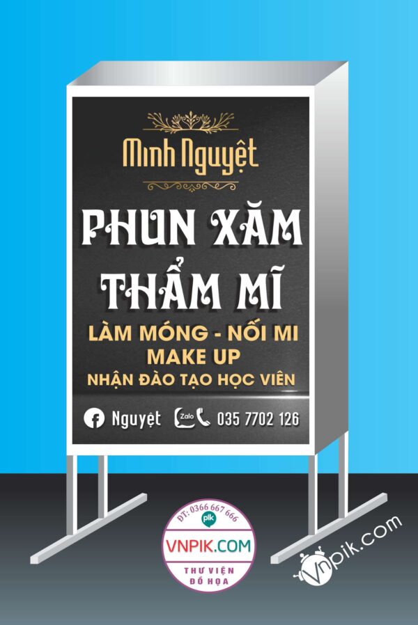 Mẫu biển vẫy cửa hàng spa minh nguyệt, phun xăm thẩm mĩ, làm móng, nối mi
