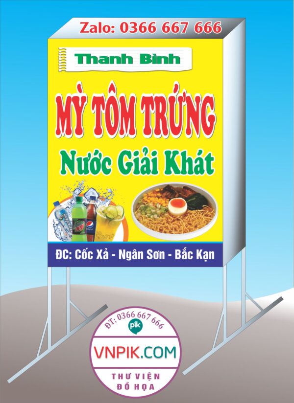 Mẫu biển vẫy quán Thanh Bình, chuyên mì tôm trứng, nước giải khát