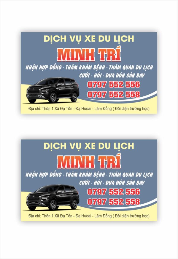 Mẫu card dịch vụ xe du lịch Minh Trí