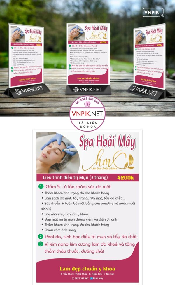 Mẫu menu chăm sóc da Spa Hoài Mây liệu trình điều trị mụn