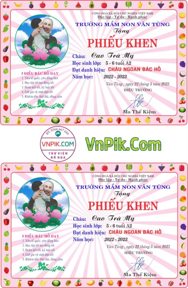 File mẫu phiếu khen, phiếu cháu ngoan bác hồ vector nét do vnpik thiết kế mẫu 02