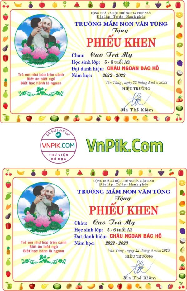 File mẫu phiếu khen, phiếu cháu ngoan bác hồ vector nét do vnpik thiết kế mẫu 01