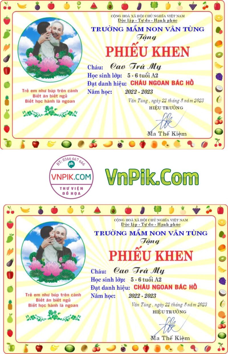 File mẫu phiếu khen, phiếu cháu ngoan bác hồ vector nét do vnpik thiết kế mẫu 01