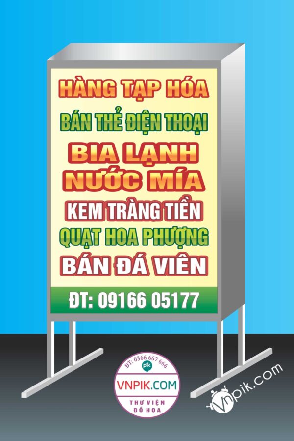 Biển hàng tạp hoá, bán thẻ điện thoại, bia lạnh nước mía kem tràng tiền