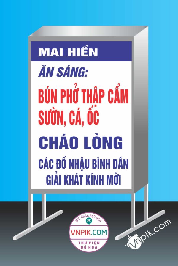 Mẫu biển ăn sáng mai hiền, chuyên bún thập cẩm, sườn, cá, ốc, cháo lòng các đồ nhậu bình dân