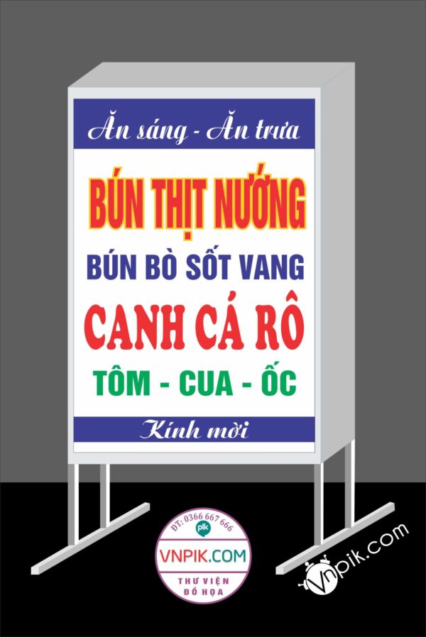 Mẫu biển vẫy ăn sáng ăn trưa, bún thịt nướng, bún bò sốt vang, canh cá rô, cua ốc
