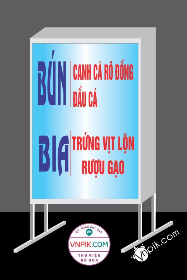 Mẫu biển vẫy bún cá rô đồng, bia, rượu gạo, trứng vịt lộn