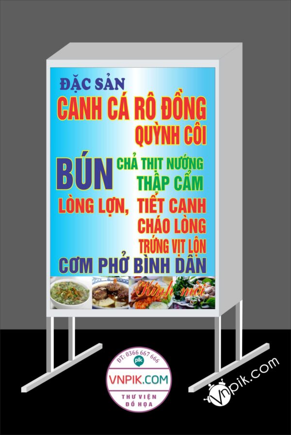 Mẫu biển vẫy đặc sản canh cá rô đồng, bún chả thịt nướng, thập cẩm, lòng lợn tiết canh cháo lòng