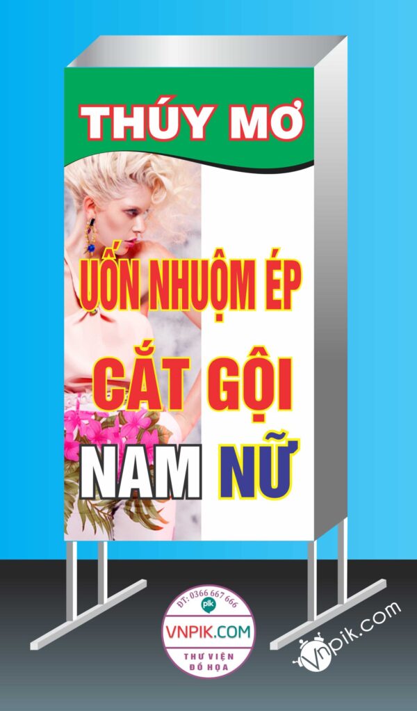 Mẫu biển vẫy quán tóc thuý mơ, uốn , nhuộm ép. cắt gội nam nữ