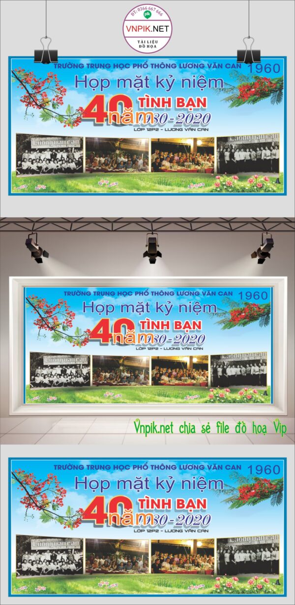 Backdrop họp mặt kỷ niệm 40 năm tình bạn THPT Lương Văn Can file CDR
