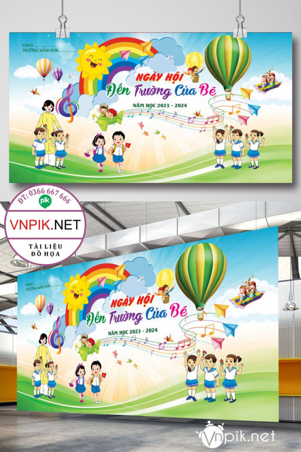 Backdrop sân khấu ngày hội đến trường của bé 2023 file corel x3 03
