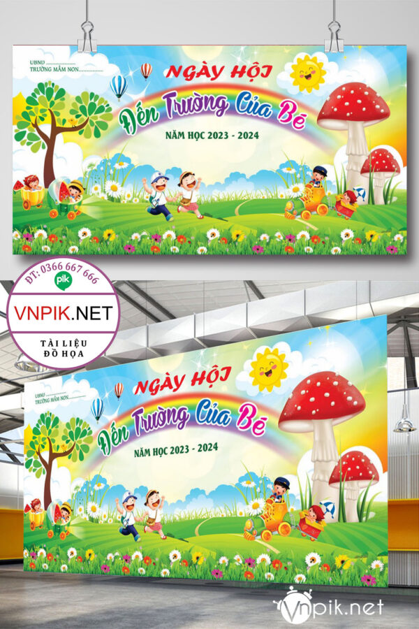Backdrop sân khấu ngày hội đến trường của bé 2023 file corel x3 08