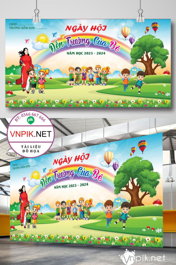 Backdrop sân khấu ngày hội đến trường của bé 2023 file corel x3 12