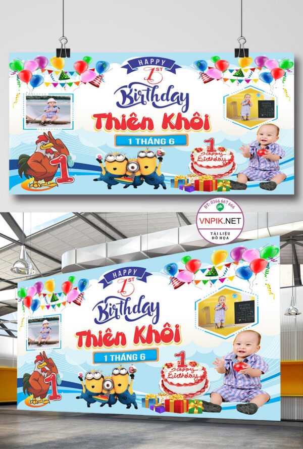 Backdrop sân khấu sinh nhật đẹp cho bé file corel 01