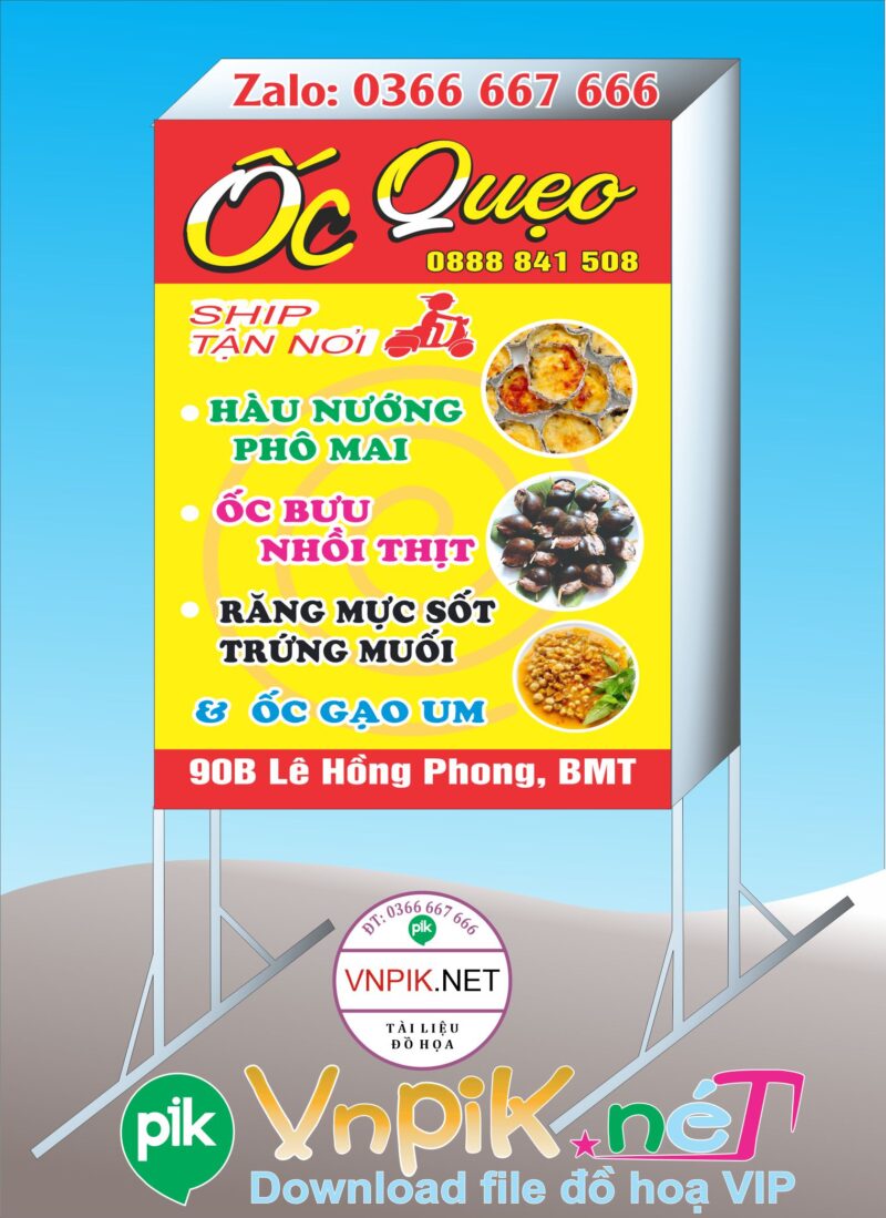 Bảng hiệu hộp đứng quán ốc quẹo file corel