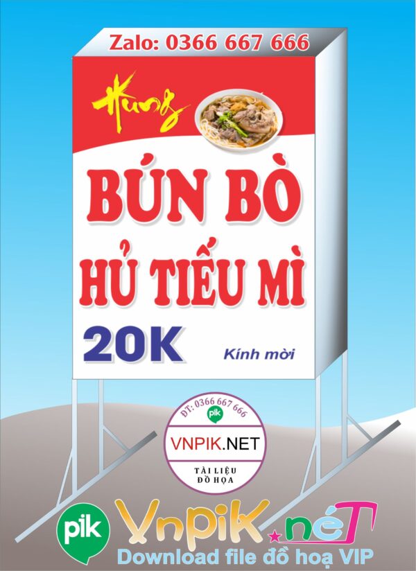 Bảng quảng cáo bún bò hủ tiếu mì file corel