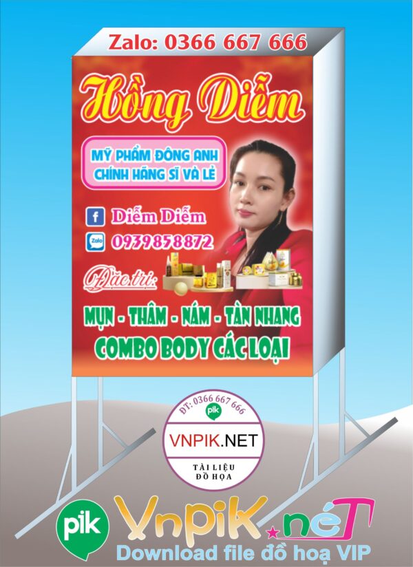 Bảng quảng cáo cửa hàng mỹ phẩm hồng diễm file corel