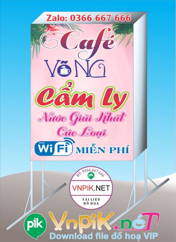 Bảng quảng cáo quán cà phê võng cẩm ly file corel