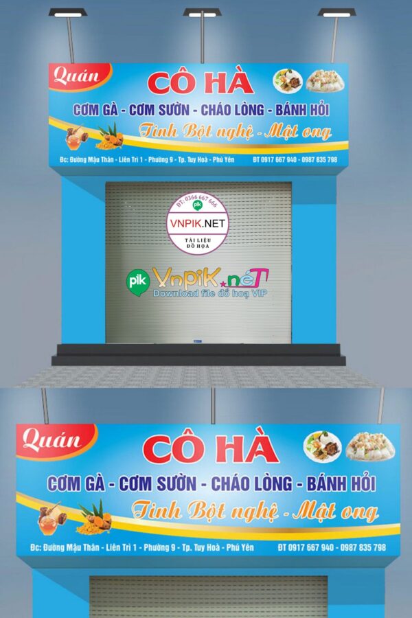 Bảng quảng cáo quán cơm gà cô hà file AI