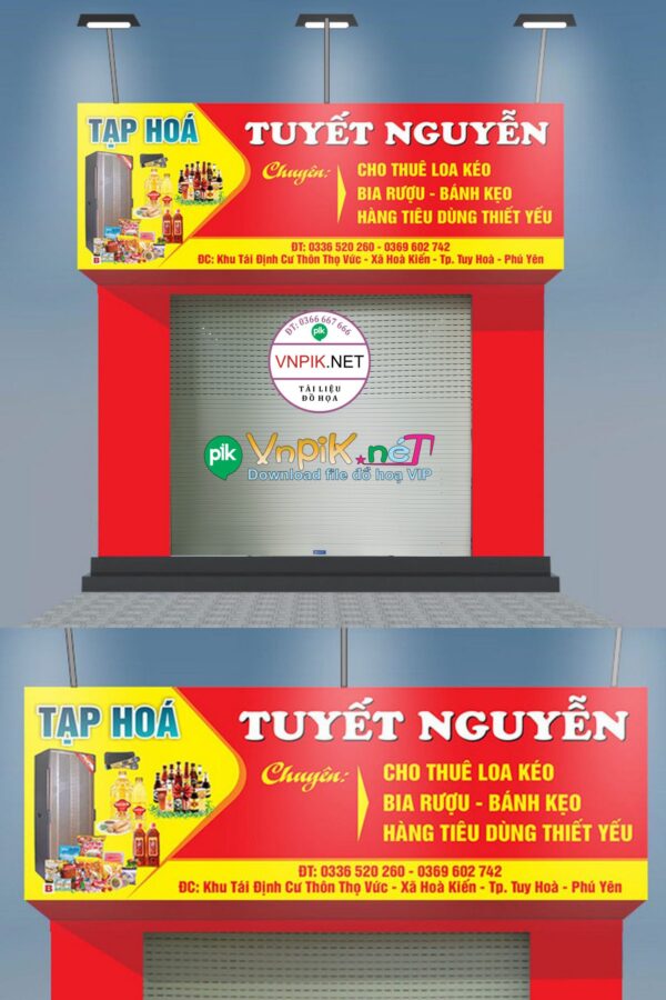 Bảng quảng cáo quán tạp hoá tuyết nguyễn file Corel